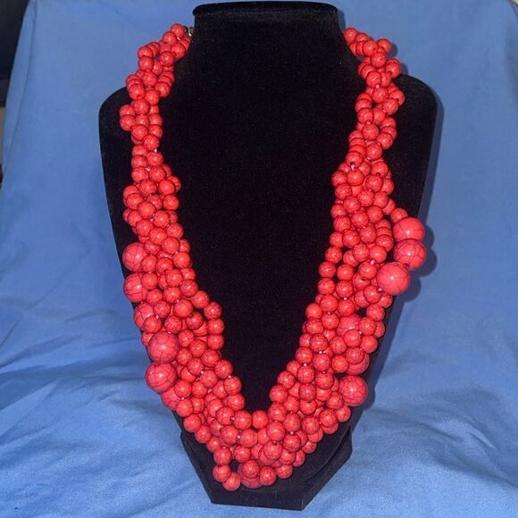 BAUBLEBAR PINK SALMON BALL BEAD BUBBLE LARGE BIB NECKLACE LARGE 21.5" STATEMENT - Picture 1 of 3